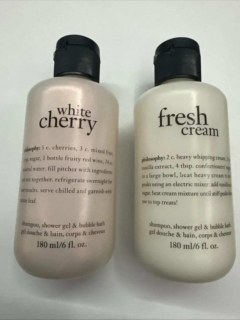 2X Philosophy Shampoo Shower Gel, Bubble White Cherry & Fresh Cream 6 Oz New